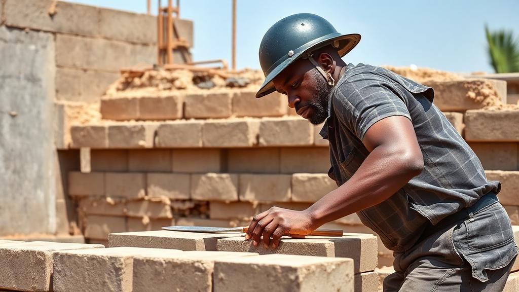 Artisan maçon sur un chantier en Côte d’Ivoire